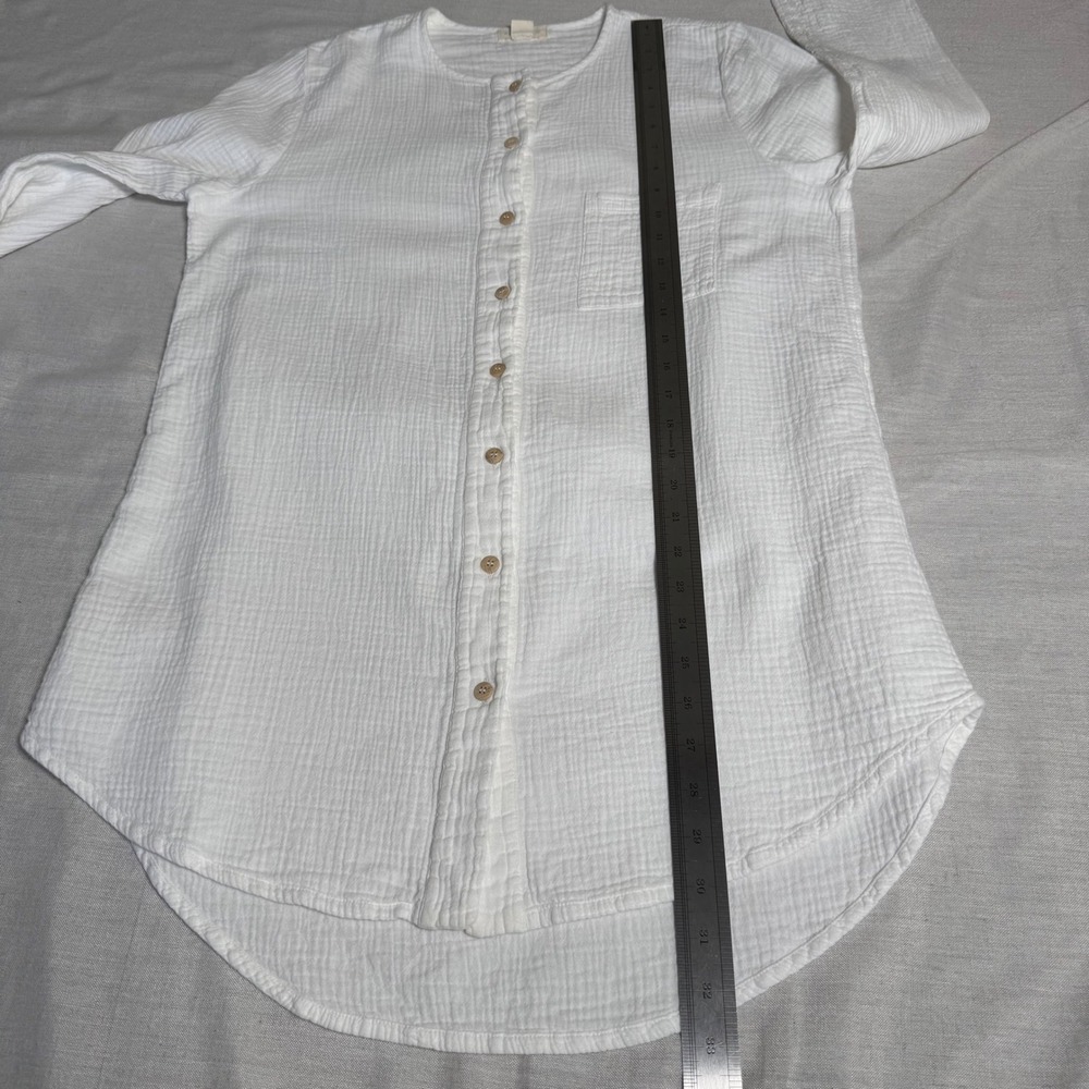 Sister Katie White Organic Cotton Gauze Button Down Tunic Top Size M Staple - Picture 9 of 10
